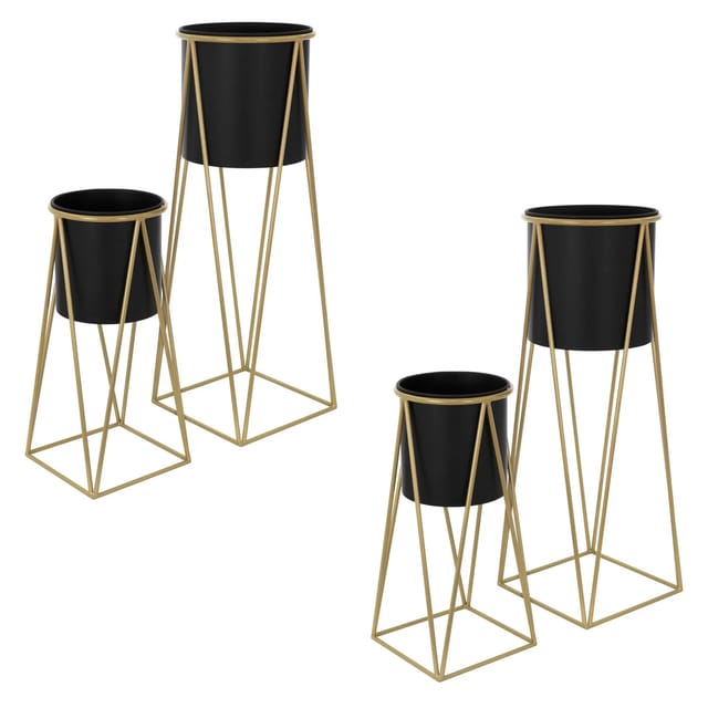 ML-Design Blumenständer 4Er Set Schwarz-Gold 218x22x47cm 25x25x71cm Stahl