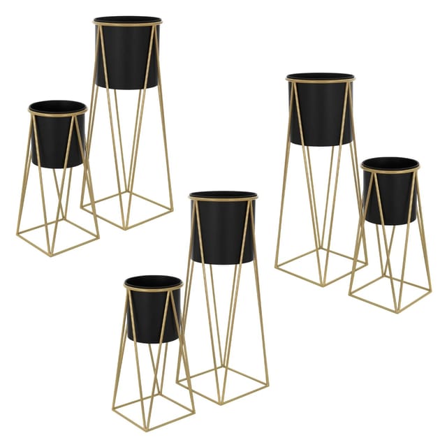 ML-Design Blumenständer 6Er Set Schwarz-Gold 218x22x47cm 25x25x71cm Stahl