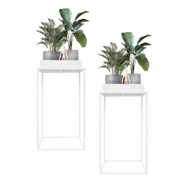 ML-Design Pflanzenständer 2Er Set Weiß aus Metall 45x45x88 cm Quadratisch