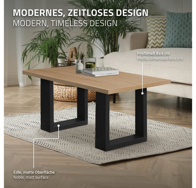 ECD Germany 2Er Set Tischbeine 30 x 43 cm Schwarz aus Stahl Industriedesign