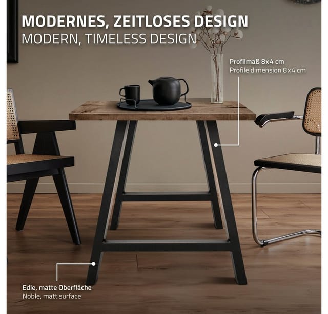 ECD Germany 2x Tischbeine A-Form A-Design 70 x 72 cm Anthrazit Industriedesign