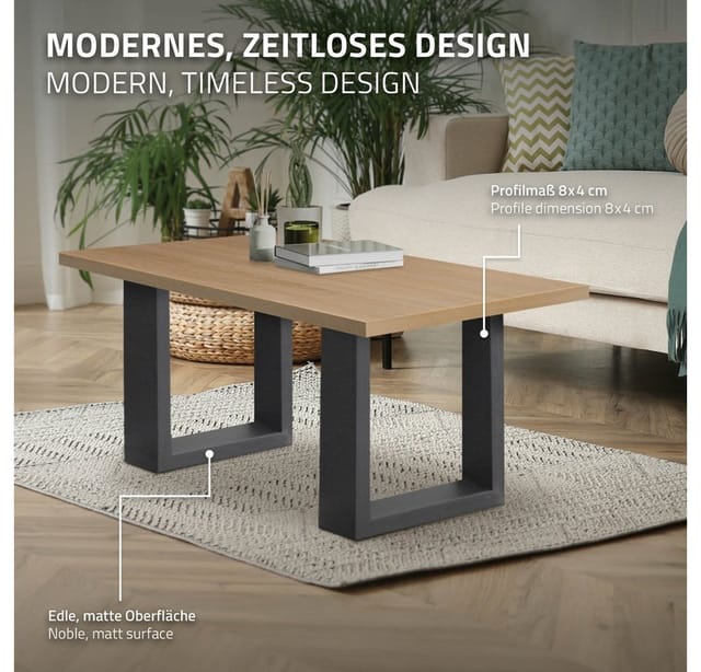 ECD Germany 2x Tischbeine 30x43 cm Anthrazit aus Pulverbeschichteter Stahl