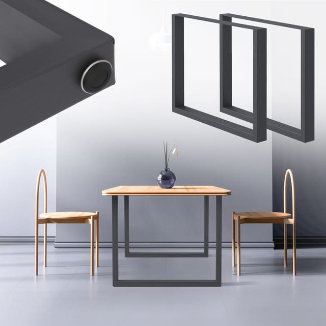 ECD Germany 2x Tischbeine aus Vierkantprofilen 90 x 72 cm Anthrazit aus Stahl