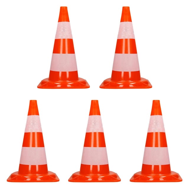 ECD Germany 5Er Verkehrskegel Pylone 47cm Orange-Weiß 2 Reflektierenden Streifen