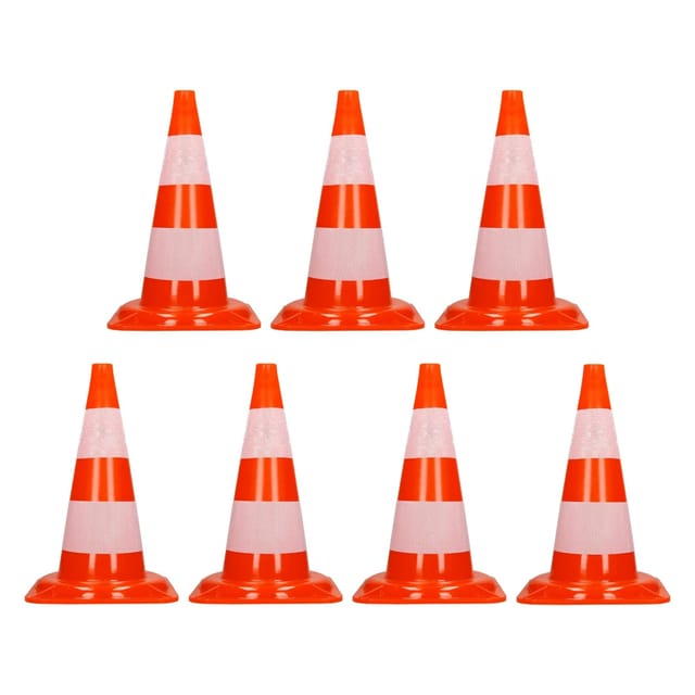 ECD Germany 7Er Verkehrskegel Pylone 47cm Orange-Weiß 2 Reflektierenden Streifen
