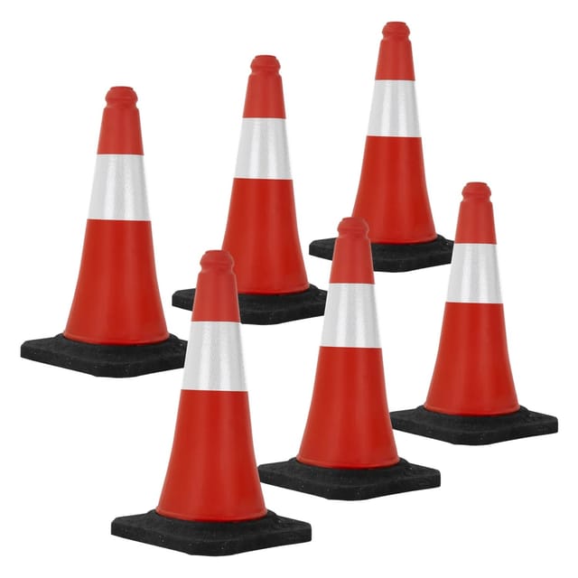 ECD Germany 6Er Verkehrskegel Pylone 51 cm Rot-Weiß Leitkegel mit Schwerem Fuß