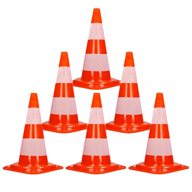 ECD Germany 6Er Verkehrskegel Pylone 47cm Orange-Weiß 2 Reflektierenden Streifen