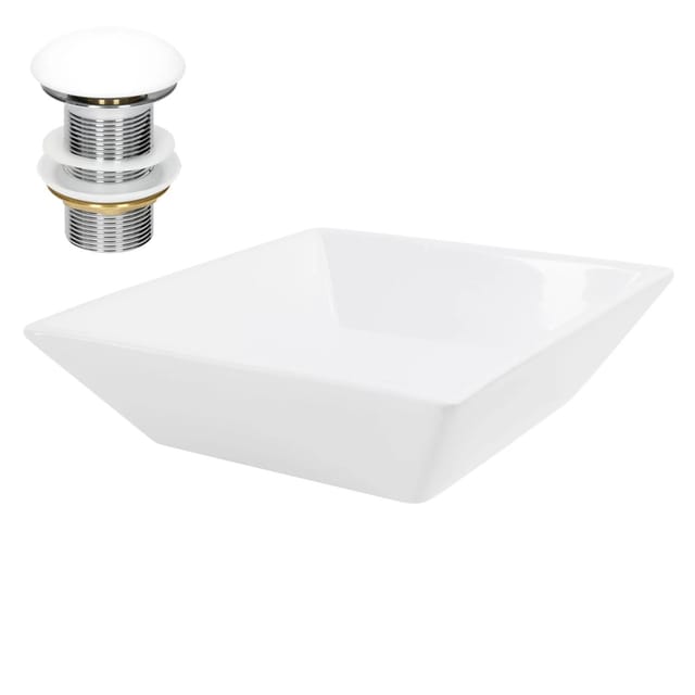 ML-Design Waschbecken aus Keramik in Weiß 41x41x12 cm Eckig inkl Ablaufgarnitur