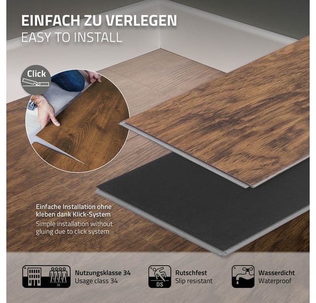 ML-Design Deluxe PVC Bodenbelag Click Vinyl-Dielen 122x18cm 6,16m Akazie Braun