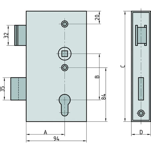Basi - Schlosskasten - SK 990 - Dornmaß 60 - Stulpbreite 30 mm - 2-Tourig - Rechts/Links Verwendbar - 9900-3020