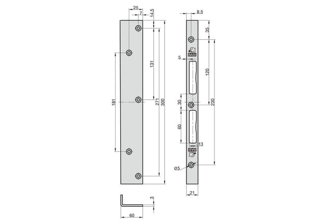 Basi - Reparaturwinkelschließblech - RWS 300 - Stahl Verzinkt - Rechts/Links Verwendbar - 40 mm - 9509-0001