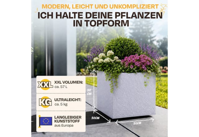 Ondis24 Pflanzkübel Vulkan 50 Pierre Grau Blumentopf Pflanzgefäß
