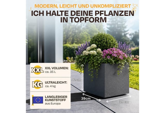 Ondis24 Pflanzkübel Vulkan 40 Pierre Anthrazit Blumentopf Pflanzgefäß