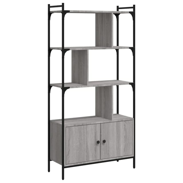 vidaXL Bücherregal mit Türen Grau Sonoma 76,5x30x154,5cm Holzwerkstoff