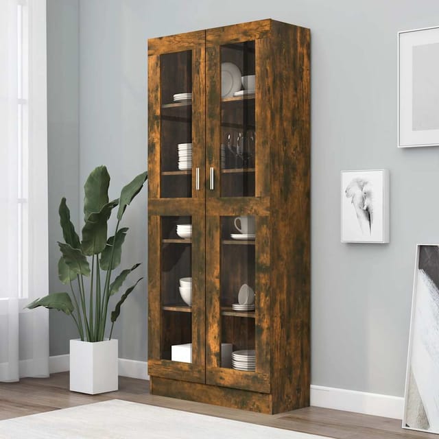 vidaXL Vitrinenschrank Räuchereiche 82,5x30,5x185,5 cm Holzwerkstoff