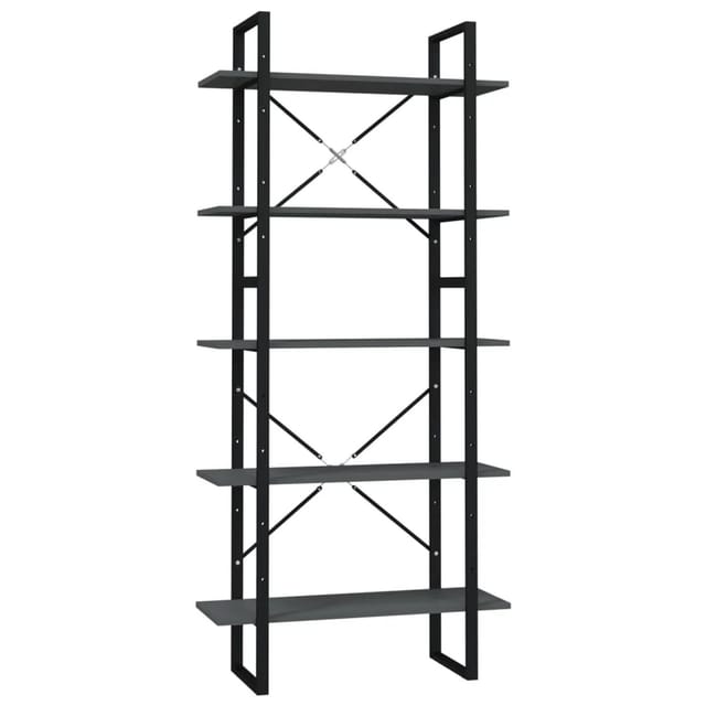 vidaXL Bücherregal 5 Fächer Grau 80x30x175 cm Holzwerkstoff