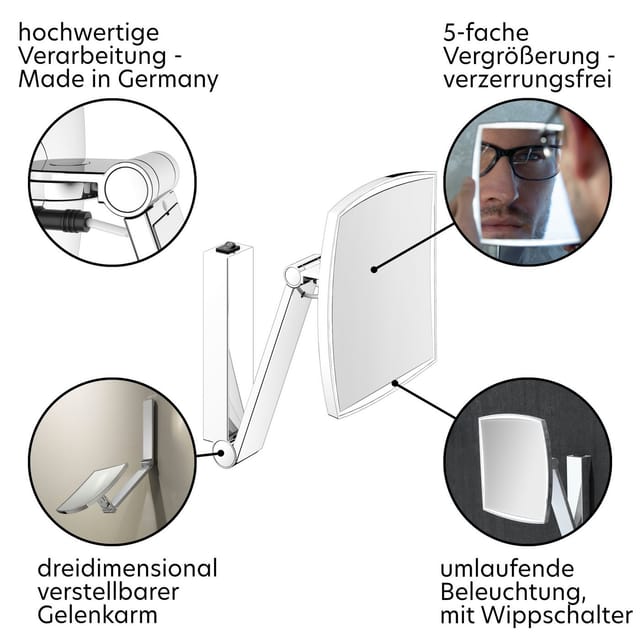Keuco Kosmetikspiegel iLook move Beleuchtet mit Wippschalter Eckig Verchromt