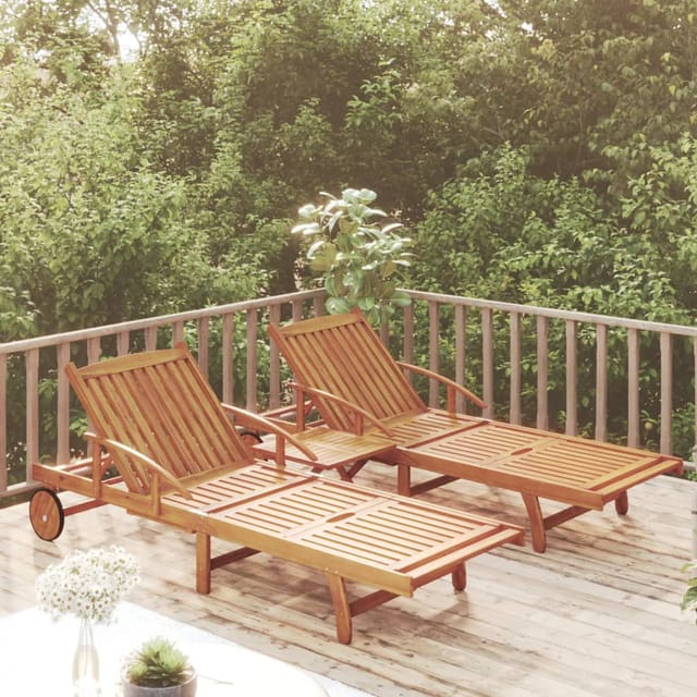 vidaXL 2-tlg. Sonnenliegen-Set mit Tisch Massivholz Akazie 200 x 68 x 30/62/77/85 cm