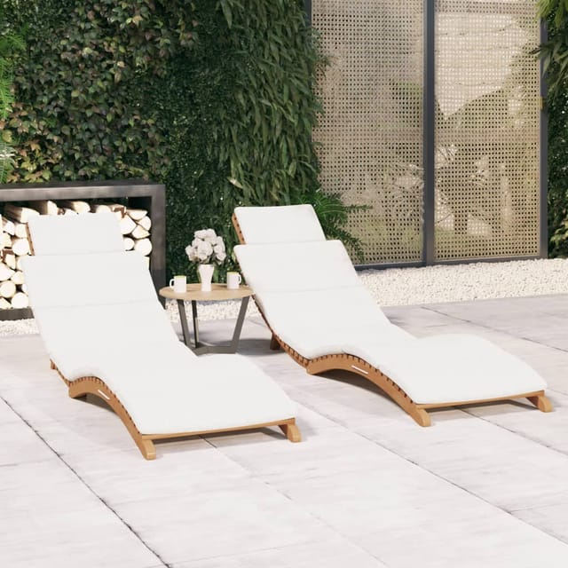 vidaXL Sonnenliegen 2 Stk. mit Auflagen Massivholz Teak Kissenfarbe Cremeweiß