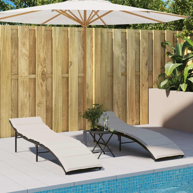 vidaXL Sonnenliegen 2 Stk. mit Auflagen Schwarz Poly Rattan 55 x 199 x 50/68/82/89 cm
