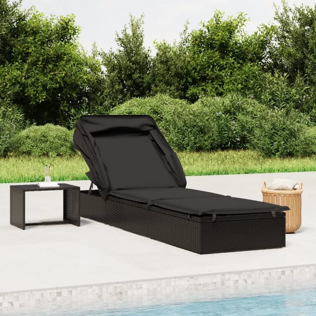 vidaXL Sonnenliege mit Faltdach Schwarz 213x63x97 cm Poly Rattan