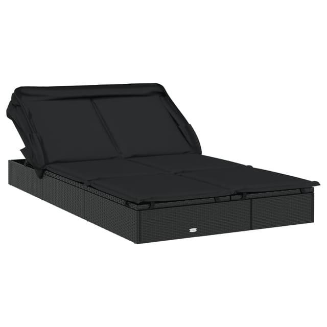 Vidaxl - 2-personen-sonnenliege Mit Dach Schwarz 213x118x97 Poly Rattan
