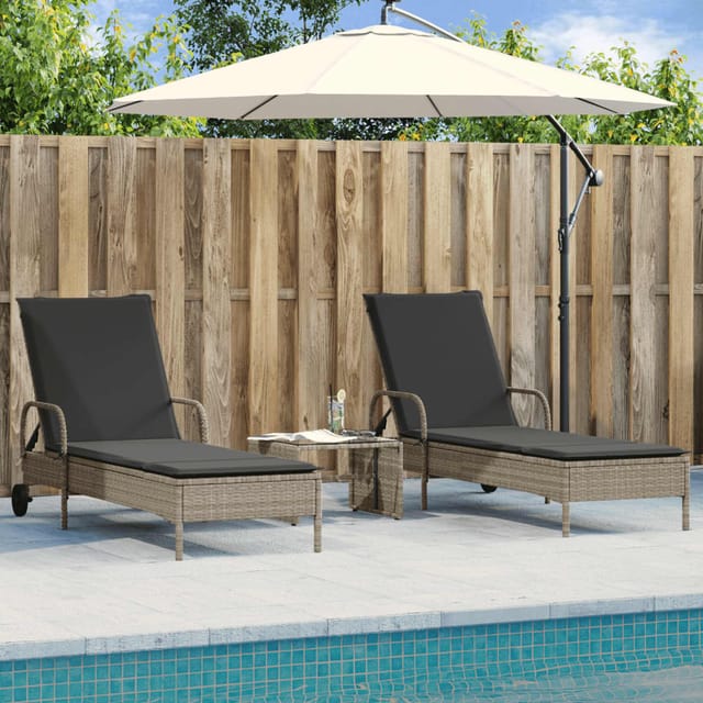 vidaXL Sonnenliegen mit Auflagen 2 Stk. Hellgrau Poly Rattan 61 x 200 x 48 cm