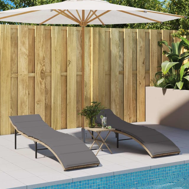 vidaXL Sonnenliegen 2 Stk. mit Auflagen 55 x 199 x 50/68/82/89 cm Beige Poly Rattan