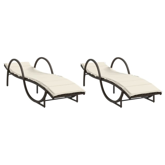 vidaXL Sonnenliegen 2 Stk. mit Auflagen Braun Poly Rattan 60 x 199 x 42 cm