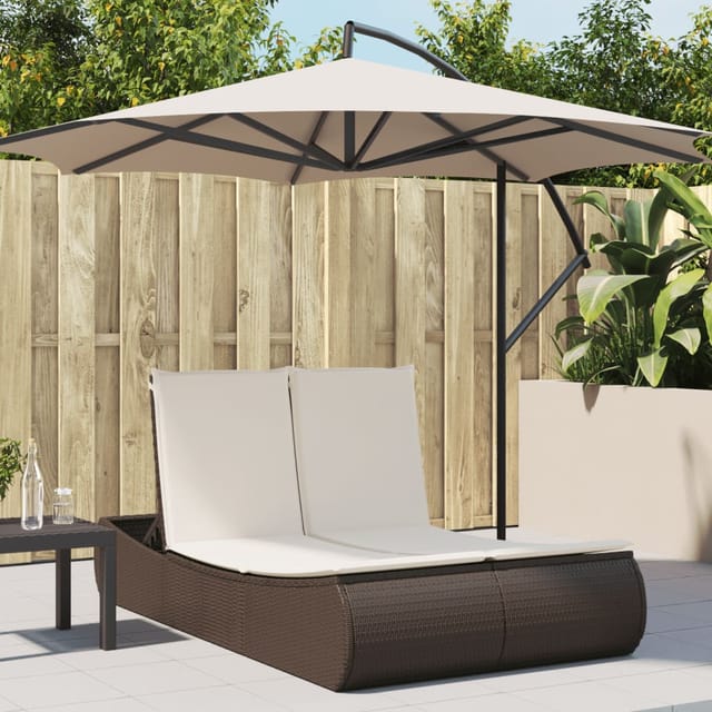 vidaXL Doppel-Sonnenliege mit Auflagen Braun Poly Rattan 110 x 200 x 75 cm