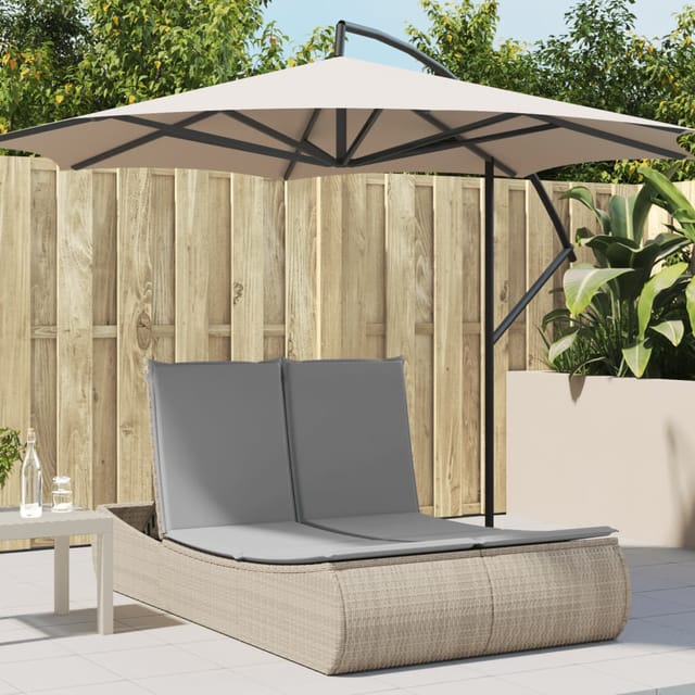 vidaXL Doppel-Sonnenliege mit Auflagen Beige Poly Rattan 110 x 200 x 75 cm