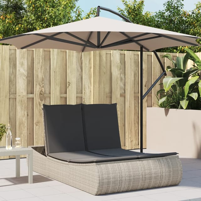 vidaXL Doppel-Sonnenliege mit Kissen Hellgrau Poly Rattan 110 x 200 x 75 cm