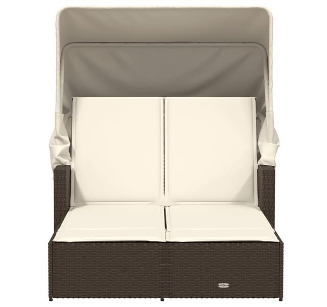 vidaXL Doppel-Sonnenliege mit Dach und Auflagen Braun Poly Rattan 110 x 180/201 x 149 cm