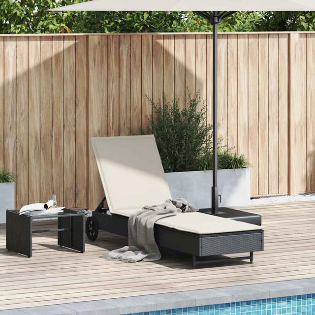 Vidaxl Sonnenliege Mit Rollen Und Auflage Schwarz Poly Rattan