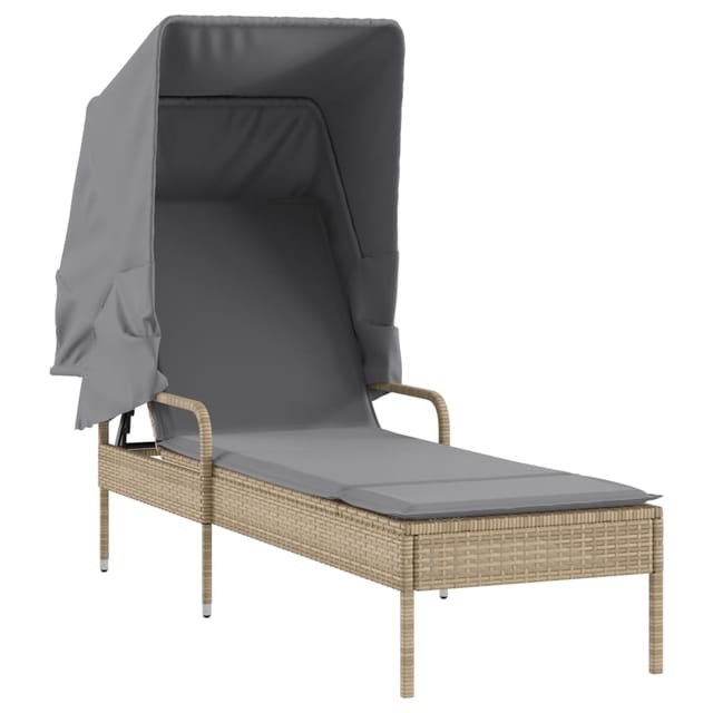 vidaXL Sonnenliege mit Dach Beige Poly Rattan 62 x 200 x 130 cm