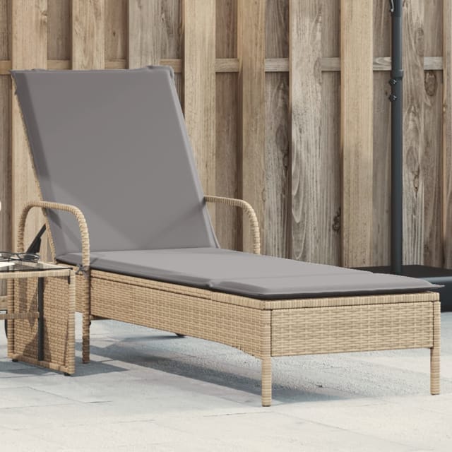 vidaXL Sonnenliege mit Rollen und Auflage Beige Poly Rattan 61 x 161 x 87 cm