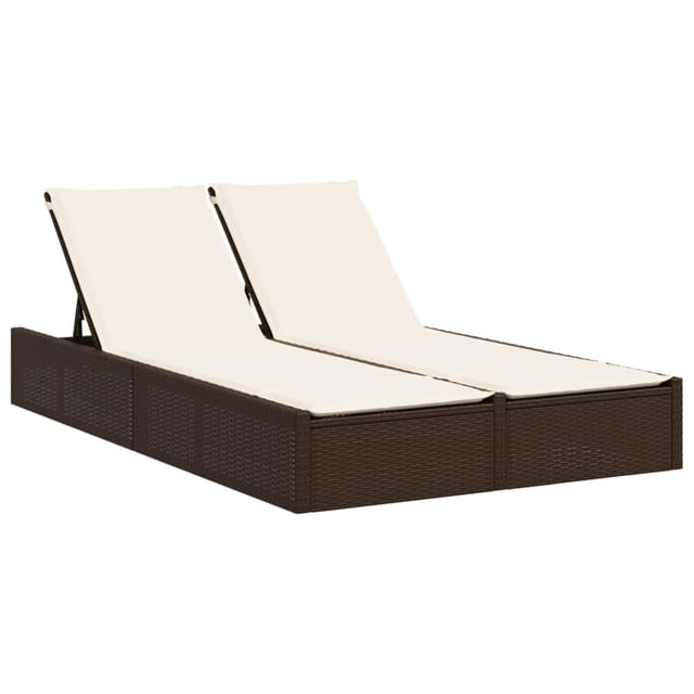 vidaXL Doppel-Sonnenliege mit Auflagen Braun Poly Rattan 123 x 200 x 28/46/61/72 cm