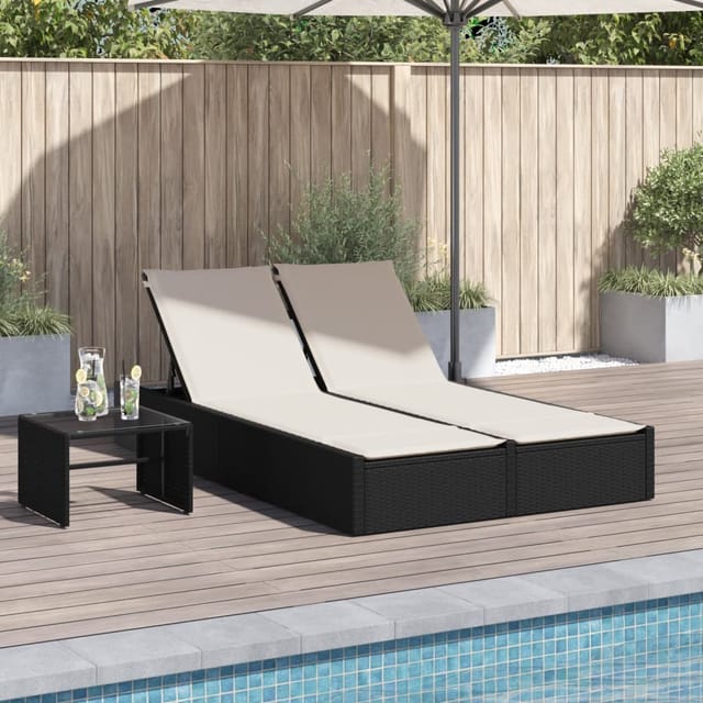 Vidaxl Doppel-sonnenliege Mit Kissen Schwarz Poly Rattan