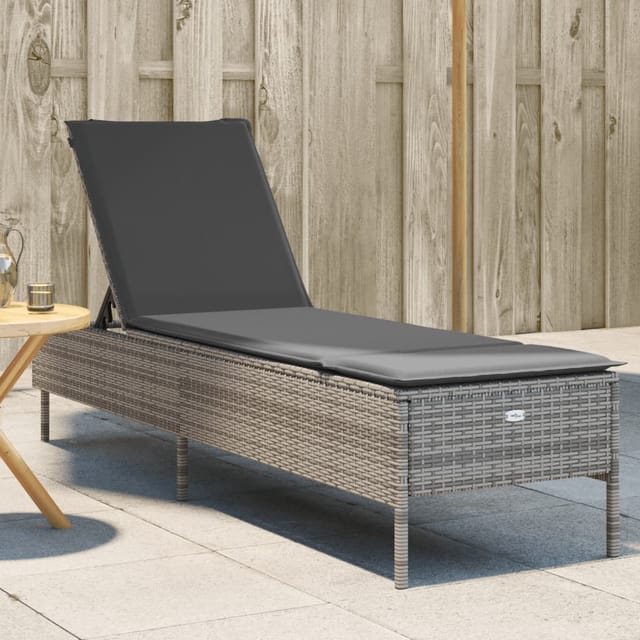 vidaXL Sonnenliege mit Auflage Grau Poly Rattan 198 x 55 x 39/50/62/75/88/97 cm