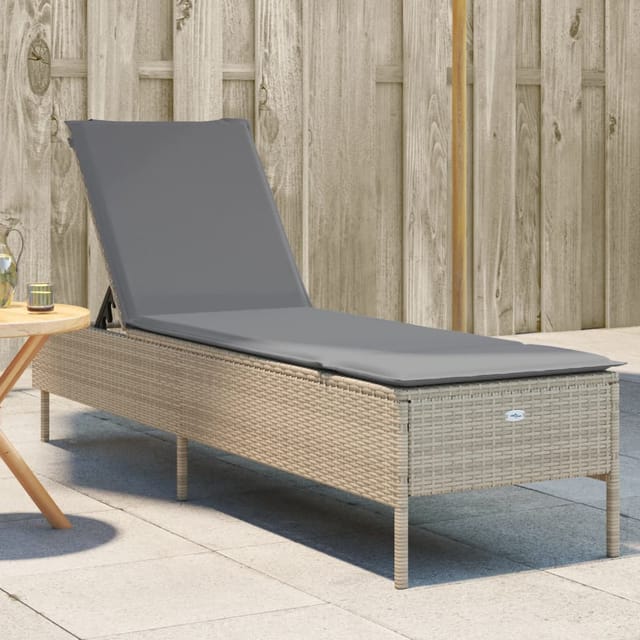 vidaXL Sonnenliege mit Auflage Beige Poly Rattan 198 x 55 x 39/50/62/75/88/97 cm