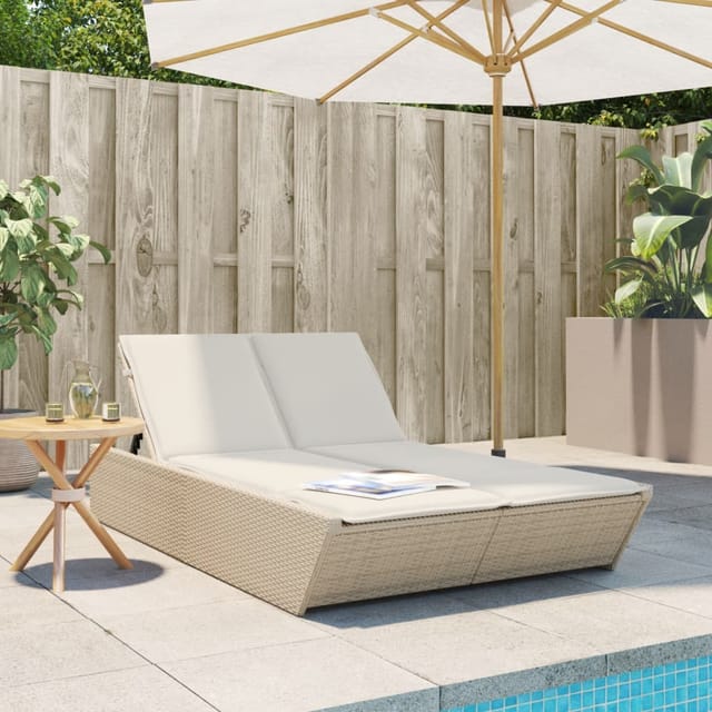 vidaXL Doppel-Sonnenliege 118 x 200 x 50,5/62,5/73,5/83 cm mit Auflagen Beige Poly Rattan