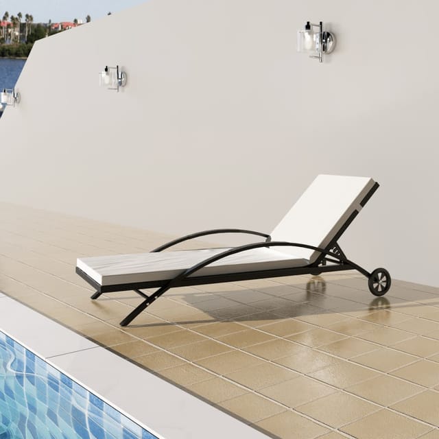 vidaXL Sonnenliege mit Polster & Rollen Poly Rattan Schwarz 200 x 65 x 39 cm