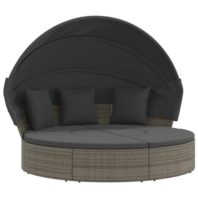 vidaXL Outdoor-Loungebett mit Dach und Kissen Grau Poly Rattan 2