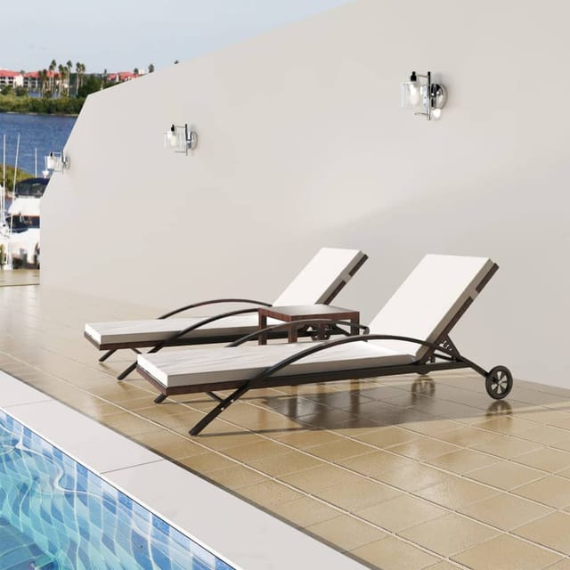 vidaXL Sonnenliegen mit Tisch Poly Rattan Braun 200 x 65 x 39 cm