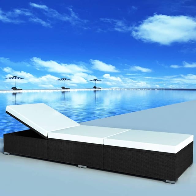 vidaXL Sonnenliege 195 x 60 x 31 cm mit Auflage Poly Rattan Schwarz und Cremeweiß