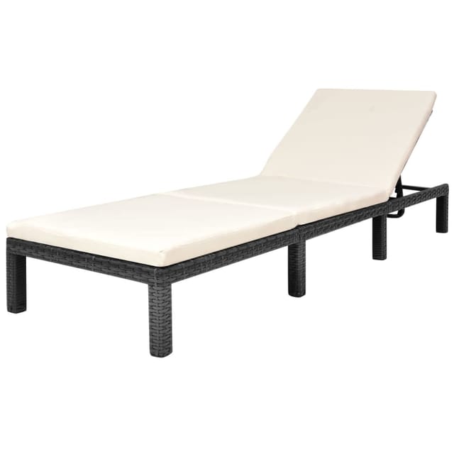 vidaXL Sonnenliege mit Auflage Poly Rattan Schwarz 195 x 60 x 22 cm