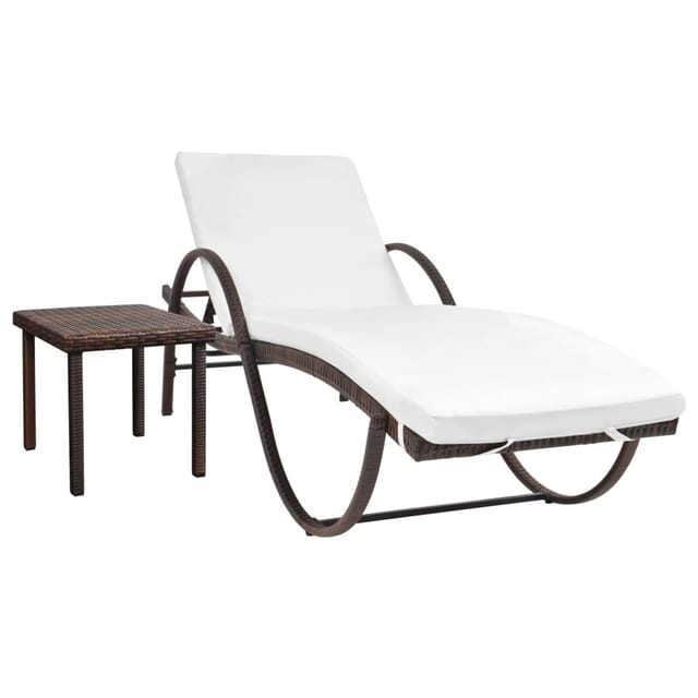 Vidaxl - Sonnenliege Mit Auflage & Tisch Poly Rattan Braun