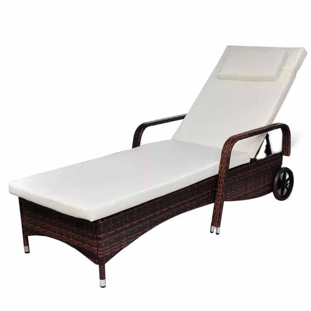 vidaXL Sonnenliege mit Polster & Rollen Poly Rattan Braun 198 x 66 x 30-98 cm