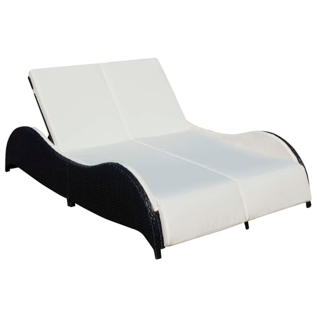 vidaXL Doppel-Sonnenliege mit Auflage Poly Rattan Schwarz 2