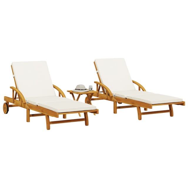 vidaXL Sonnenliegen 2 Stk. mit Tisch Massivholz Akazie 200 x 68 x 30-83 cm
